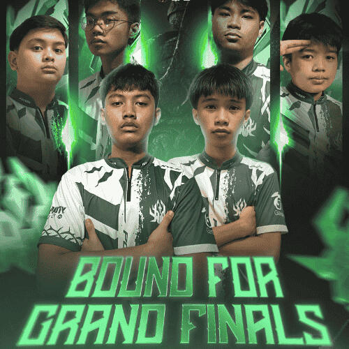 Esports team photo titled 'POISON IVY FINALS' featuring five young male esports players with serious expressions, set against a dark olive green and white textured background with a heavy grunge aesthetic.