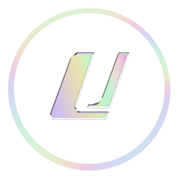 DKLT Designs official logo. Stylized holographic letter 'D' inside a white circle outline on a black background.